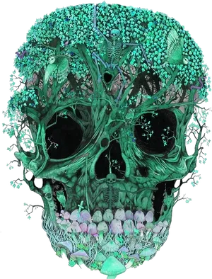 Enchanted Forest Skull Artwork PNG Image