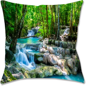 Enchanted Forest Waterfall Serenity PNG Image