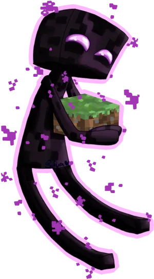 Enderman Holding Block PNG Image