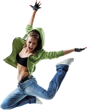 Energetic Jumpin Green Hoodie PNG Image