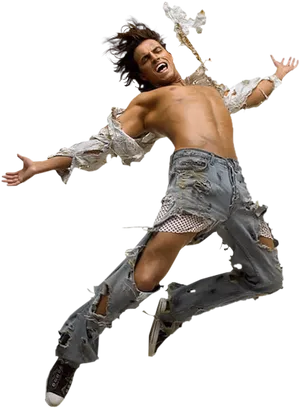 Energetic Jumpin Ripped Jeans PNG Image