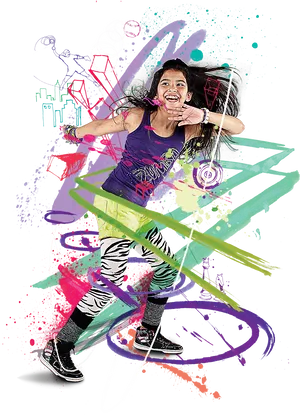 Energetic Zumba Dancer Artistic Backdrop PNG Image