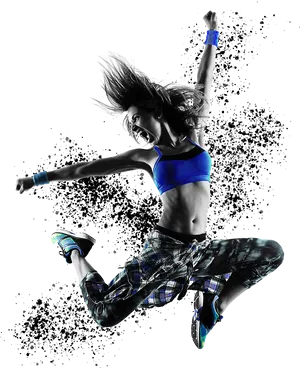 Energetic Zumba Dancer Jumping PNG Image