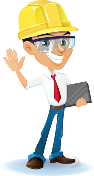 Engineer Cartoon Character Waving PNG Image