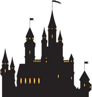 Enigmatic Castle Silhouette Nighttime PNG Image