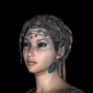 Enigmatic Queenwith Metallic Crown PNG image with transparent background