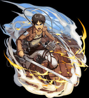 Eren Yeager Attackon Titan Action Pose PNG image with transparent background