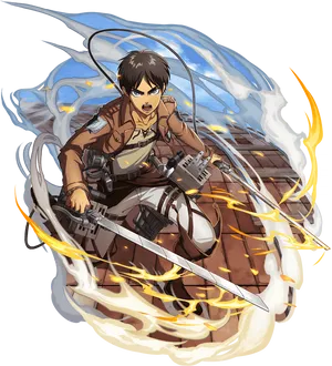 Eren Yeager Attackon Titan Action Pose PNG Image