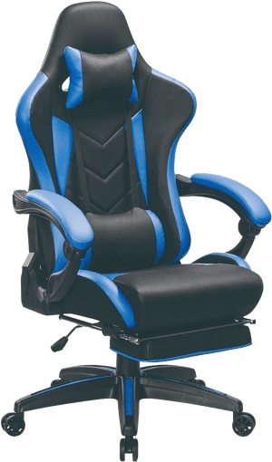 Ergonomic Gaming Chair Blue Black PNG image with transparent background