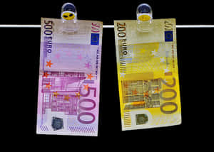 Euro Banknotes Hanging On Line PNG image with transparent background