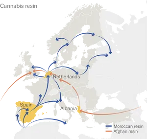 European Cannabis Resin Trade Routes Map PNG Image