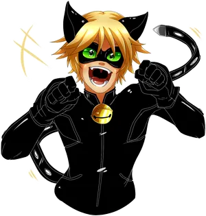 Excited Anime Character Cat Ears PNG Image