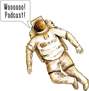 Excited Astronaut Podcast Announcement PNG Image