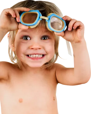 Excited Child With Swim Goggles PNG Image