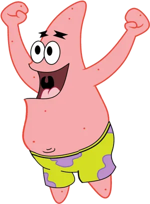 Excited Patrick Star Cartoon PNG Image