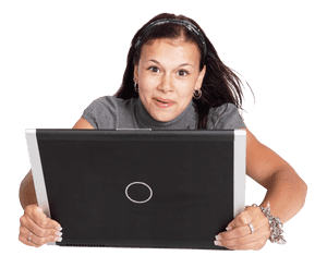 Excited Woman With Laptop PNG image with transparent background