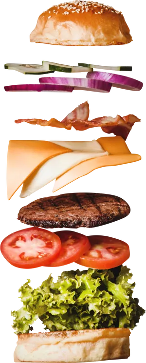 Exploded View Cheeseburger Components PNG Image