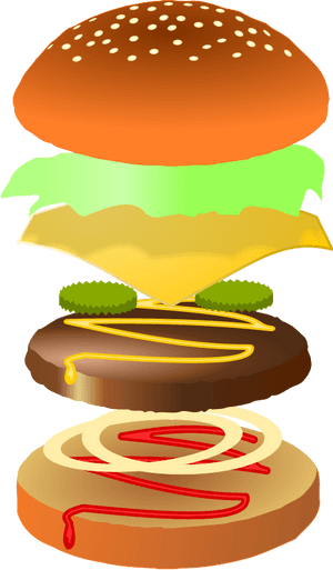 Exploded View Cheeseburger Illustration PNG image with transparent background