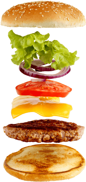 Exploded View Classic Hamburger PNG image with transparent background