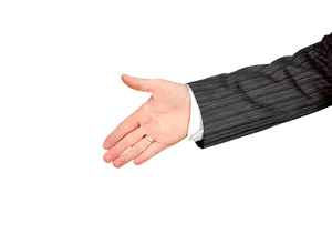 Extended Handin Suit Offering Gesture PNG Image