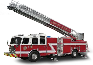 Extended Ladder Fire Truck Isolated PNG Image