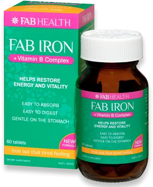 Fab Iron Vitamin B Complex Supplement Packaging PNG Image