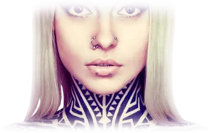 Facial Piercings Blonde Model PNG Image