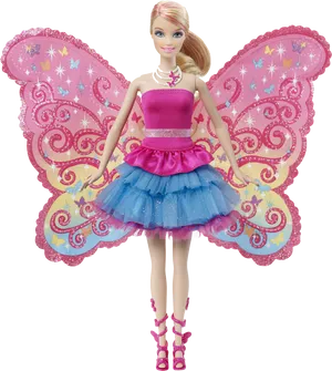 Fairy Winged Dollin Pinkand Blue Dress PNG Image