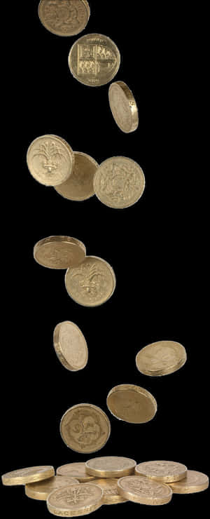 Falling_ Coins_ Against_ Black_ Background PNG image with transparent background