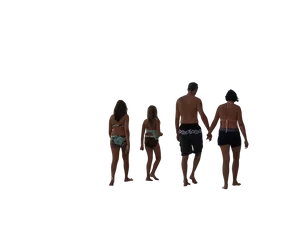 Family_ Beach_ Walk_ Silhouette PNG Image