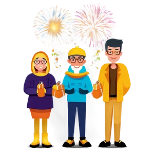 Family Cartoon New Year Celebration Png Ysw14 PNG Image