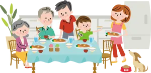 Family Dinner Time Cartoon PNG Image