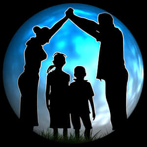 Family Silhouette Under Moonlight PNG image with transparent background