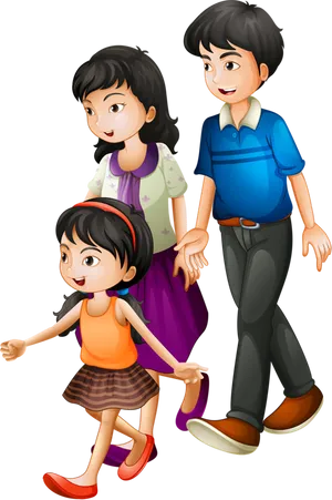 Family Walk Cartoon Illustration PNG Image