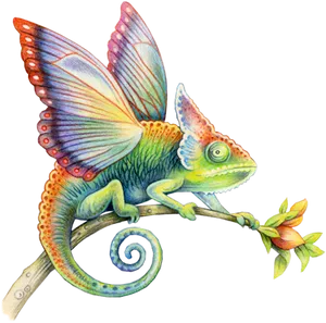 Fantasy Chameleon Butterfly Wings PNG Image