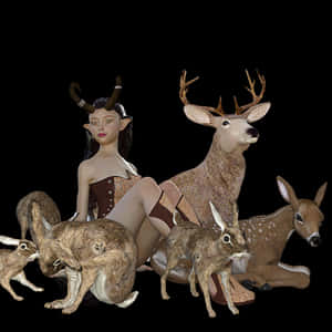 Fantasy_ Elf_with_ Forest_ Animals PNG image with transparent background