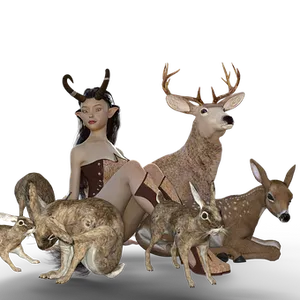 Fantasy_ Elf_with_ Forest_ Animals PNG Image