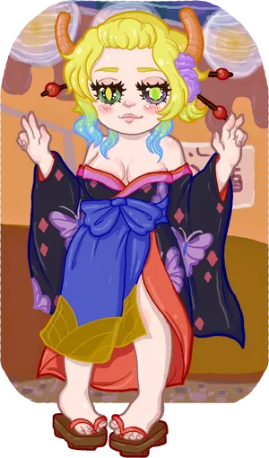 Fantasy Kimono Creature Art PNG Image