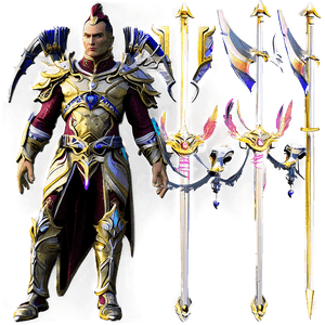 Fantasy Warrior And Weapons Illustration PNG