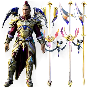 Fantasy Warrior And Weapons Illustration PNG Image