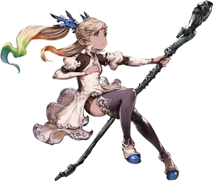 Fantasy Warrior Maidenwith Staff PNG Image