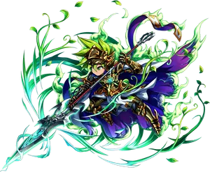 Fantasy Warriorwith Green Flamesand Spear PNG Image