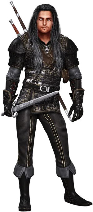 Fantasy Warriorwith Swords PNG Image