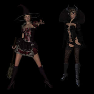 Fantasy Witchesin Costumes PNG image with transparent background