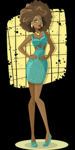 Fashionable_ Animated_ Woman_ Sparkling_ Dress PNG image with transparent background