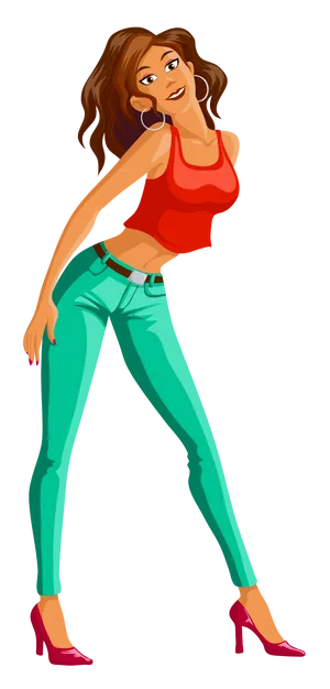 Fashionable Anime Girl Pose PNG Image