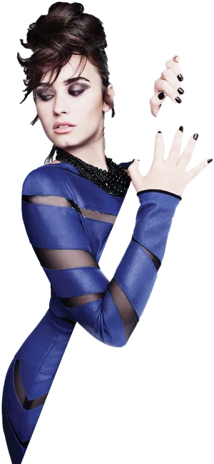 Fashionable Blue Dress Model Pose PNG Image