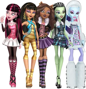 Fashionable_ Monster_ Girls_ Group PNG Image