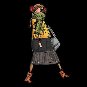 Fashionable Sketchof Woman Walking PNG image with transparent background