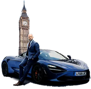 Fast Furious Blue Supercarand Suited Man PNG Image